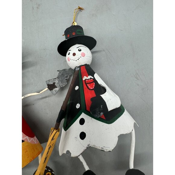 Cowboy & Snowman Metal Christmas Ornaments Hand-Painted Rustic Holiday Set Of 2 - Picture 4 of 9